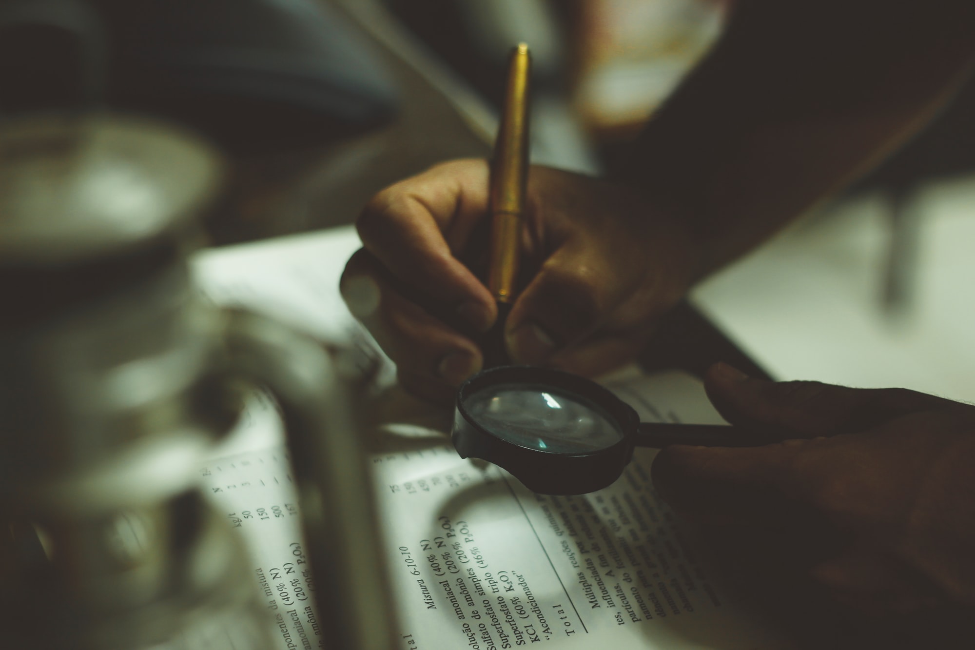 Reading with magnifying glass